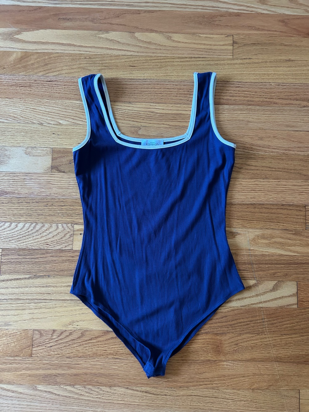Kaileigh Navy One-Piece Swimsuit with Light Blue Trim
